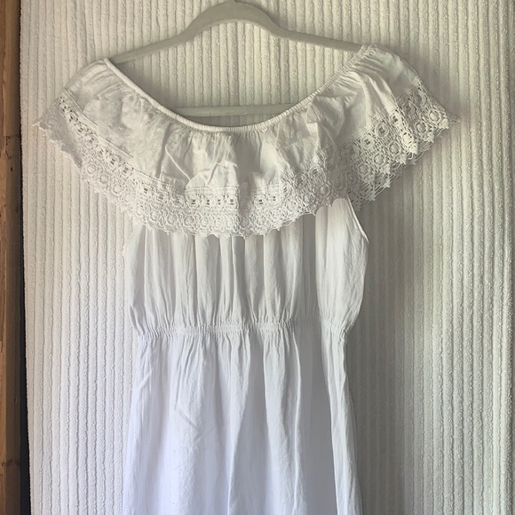 Seaspice Resort Wear Dresses & Skirts - Seaspice Peruvian White Lace Off-Shoulder Midi Dress 100% Cotton Size xlarge